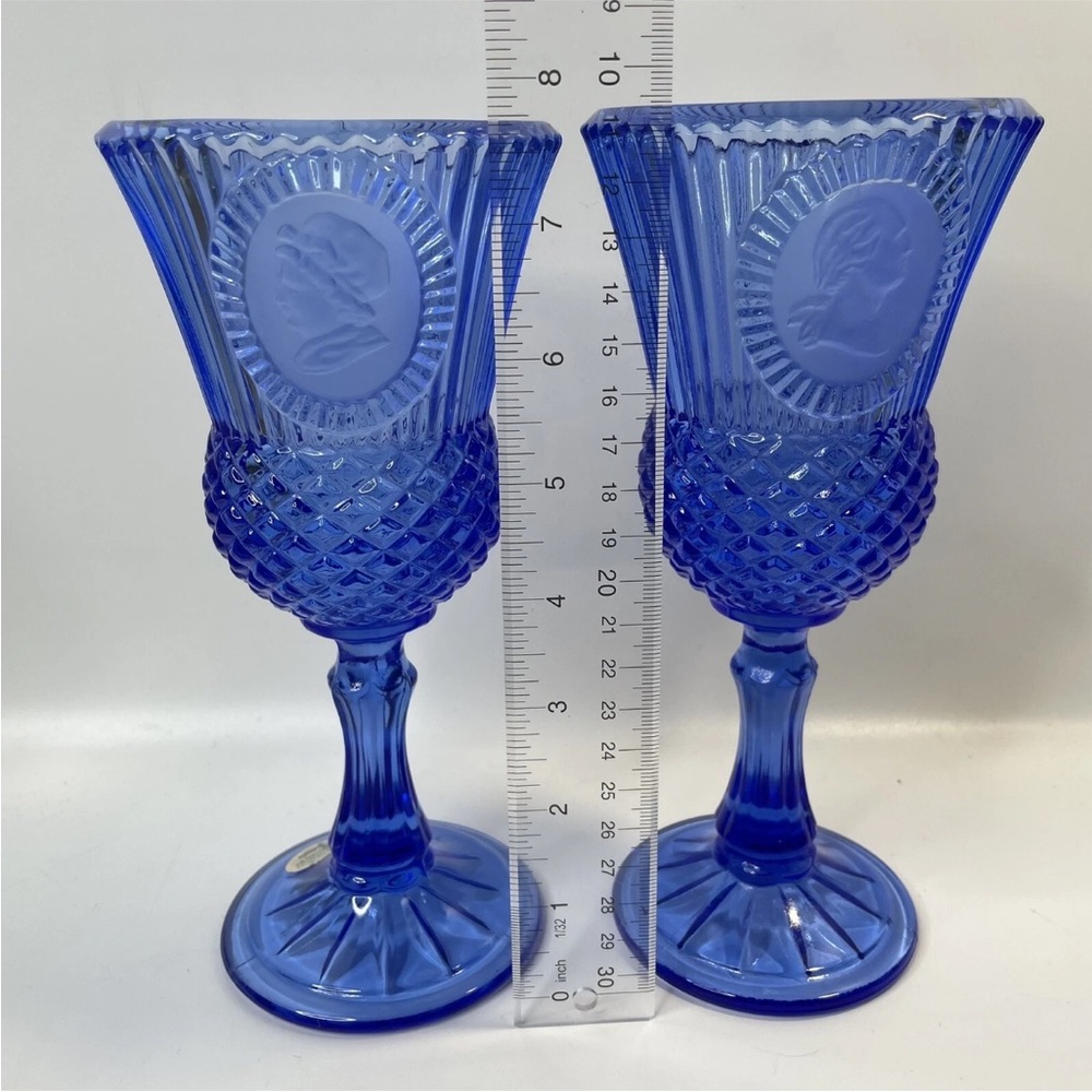 Vintage Avon Fostoria Cobalt Blue Glass Goblets George & Martha Washington Set